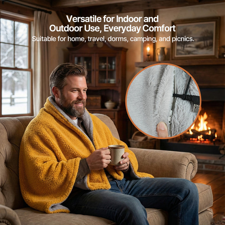 USB Heated Throw Blanket with 3 Heat Levels, Sherpa Fleece and Zipper | Zip-Up USB Heated Throw | Heated Blankets