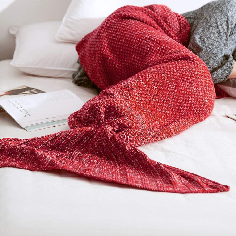 Crocheted Mermaid Tail Blanket in Soft Cotton Blend, Child and Adult | Snuggly Mermaid Tail Crochet | Throw Blankets