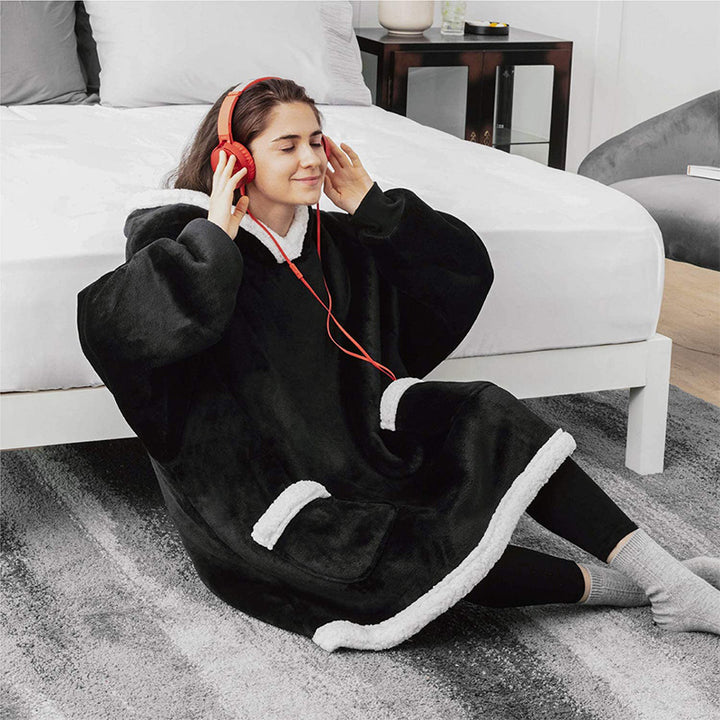 Oversized hoodie blanket with sherpa hood