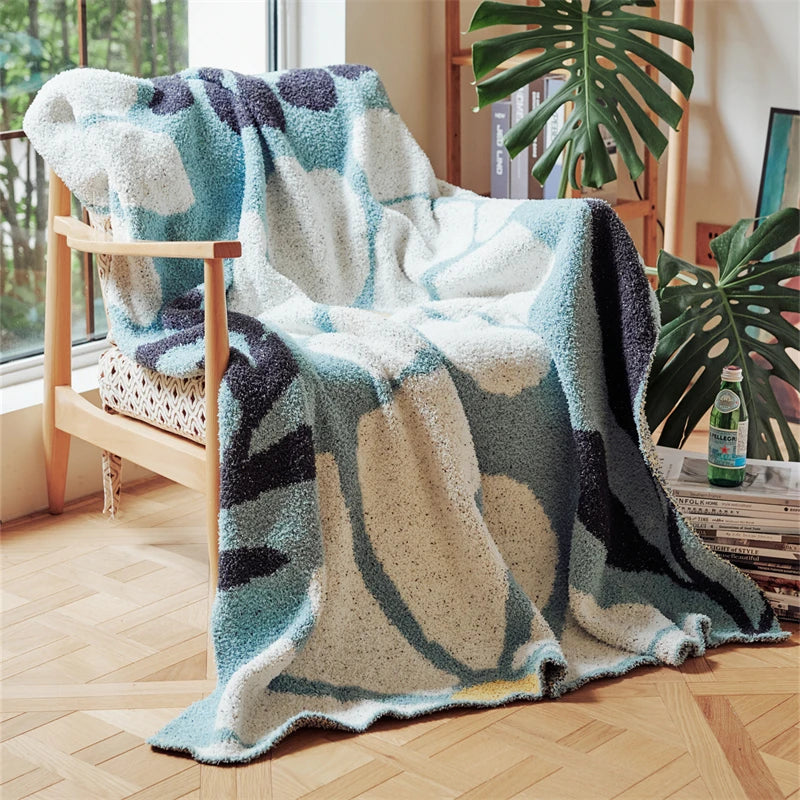 Boho Floral Leaves Microfiber Jacquard Knitted Throw Blanket | Boho Floral Knit Comfort | Throw Blankets
