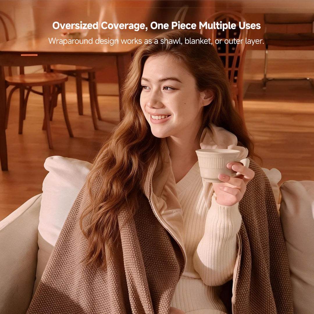 Graphene Heated Hooded Shawl, USB Powered with 15-Second Heat-Up | Graphene Heat That Warms Fast | Heated Blankets