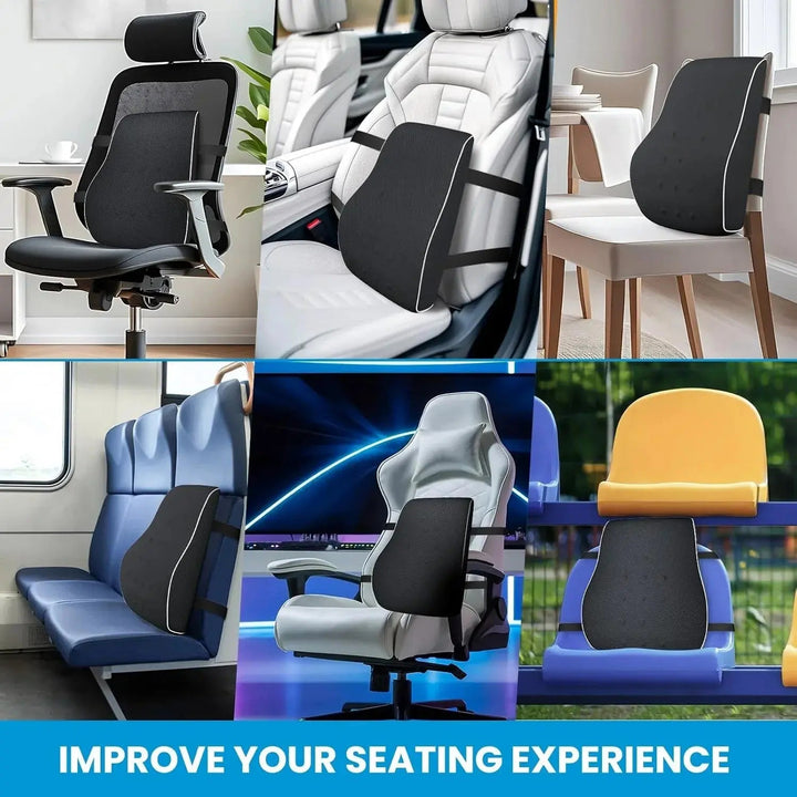 Ergonomic Memory Foam Lumbar Cushion with Adjustable Straps | Supportive Seat Comfort | Lumbar Pillows