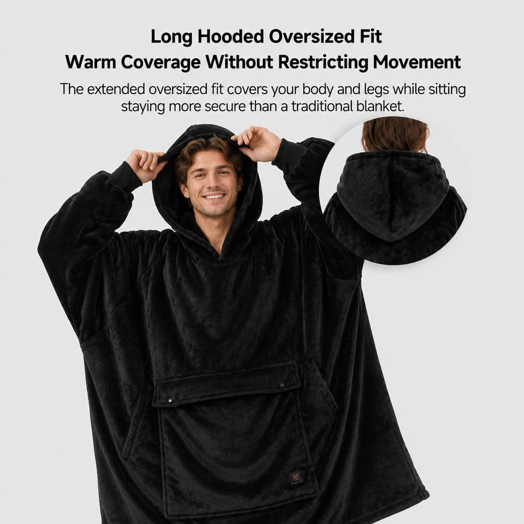 USB Heated Blanket Hoodie with 3 Heating Zones, Thick Flannel, Unisex | Heated Flannel Hoodie Blanket | Heated Blankets