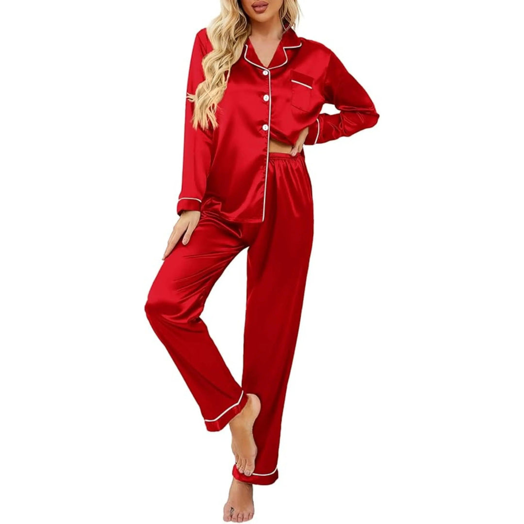 Silk Satin Couple Pajama Set with Button Down Tops and Chest Pockets | Matching Satin Sleepwear for Two | Pajama Sets