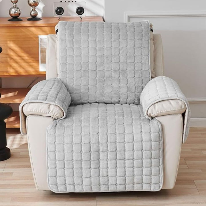 Quilted Non Slip Recliner Cover with Grid Stitching and Side Pocket | Quilted Recliner Cover with Pocket | Recliner Covers