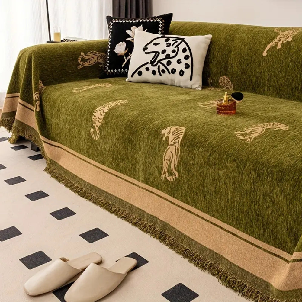 Safari Tiger Reversible Chenille Sofa Cover for Armchairs to Sectionals | Wild Safari Style, Reversible | Sofa Covers