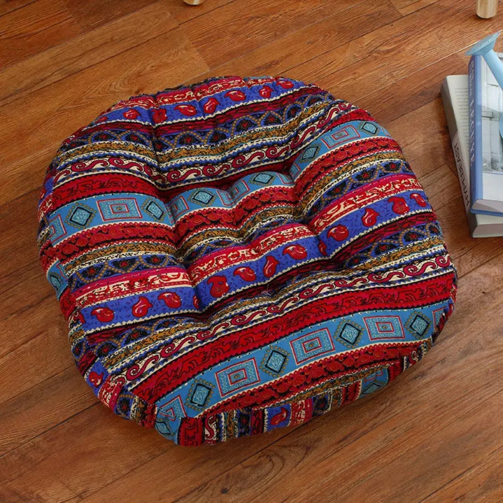 Round Boho Floor Seating Cushion, 18 Inch Cotton Linen | Thick Round Cushion for Floor Seating | Seat Cushions
