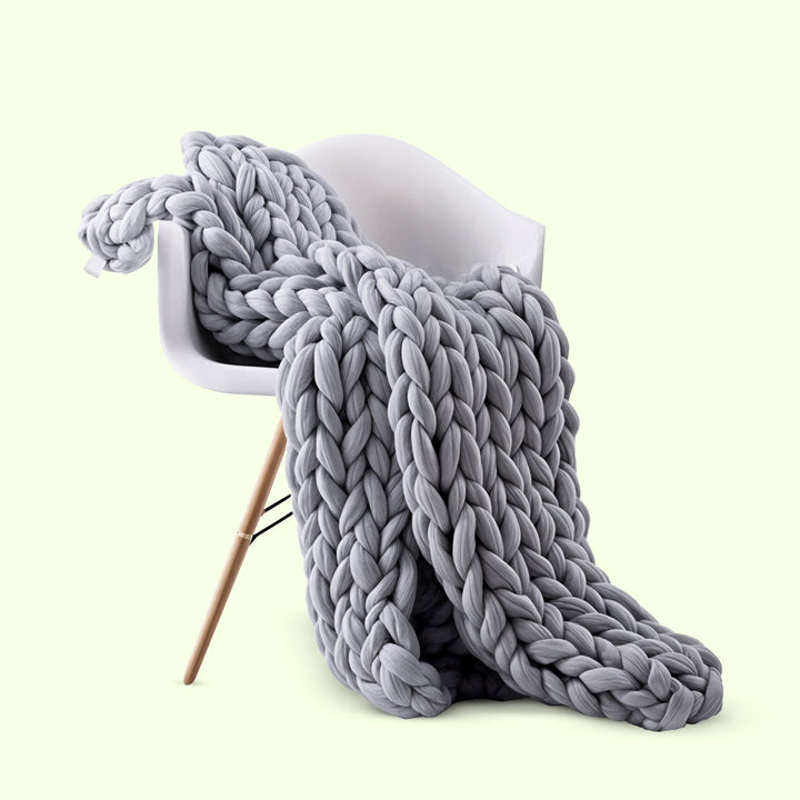 Handwoven-Style Chunky Knit Throw Blanket in Cream, Grey or White | Chunky Knit Texture for Cosy Nights | Throw Blankets