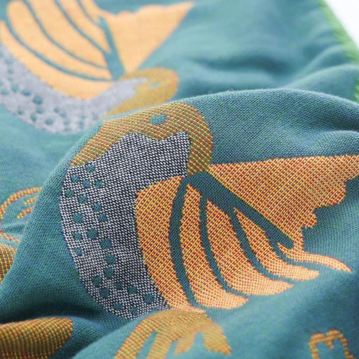 Scandinavian Bird Jacquard Cotton Gauze Pillowcases, Set of 2 | Soft Gauze with Floral Birds | Pillowcases