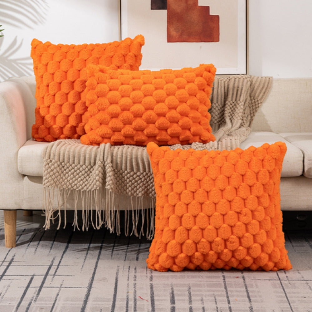 Marshmallow Plush Cushion Cover with 3D Grid Texture and Zipper | Puffy 3D Plush Cushion Covers | Cushion Covers