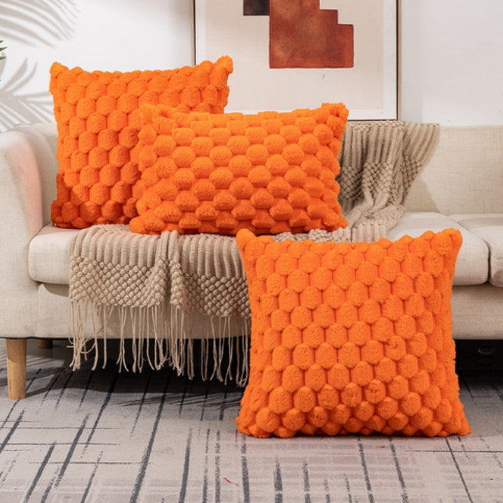 Marshmallow Plush Cushion Cover with 3D Grid Texture and Zipper | Puffy 3D Plush Cushion Covers | Cushion Covers