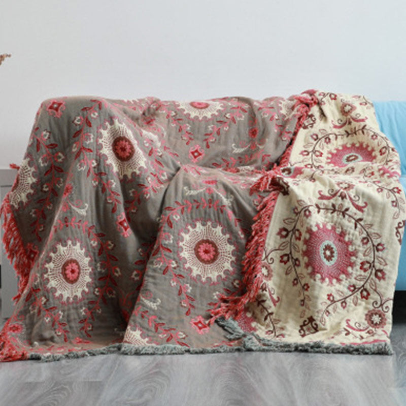 Reversible Cotton Sofa Cover Blanket in Three Sizes, Machine Washable | Reversible Cotton Cover for Sofas and Beds | Throw Blankets