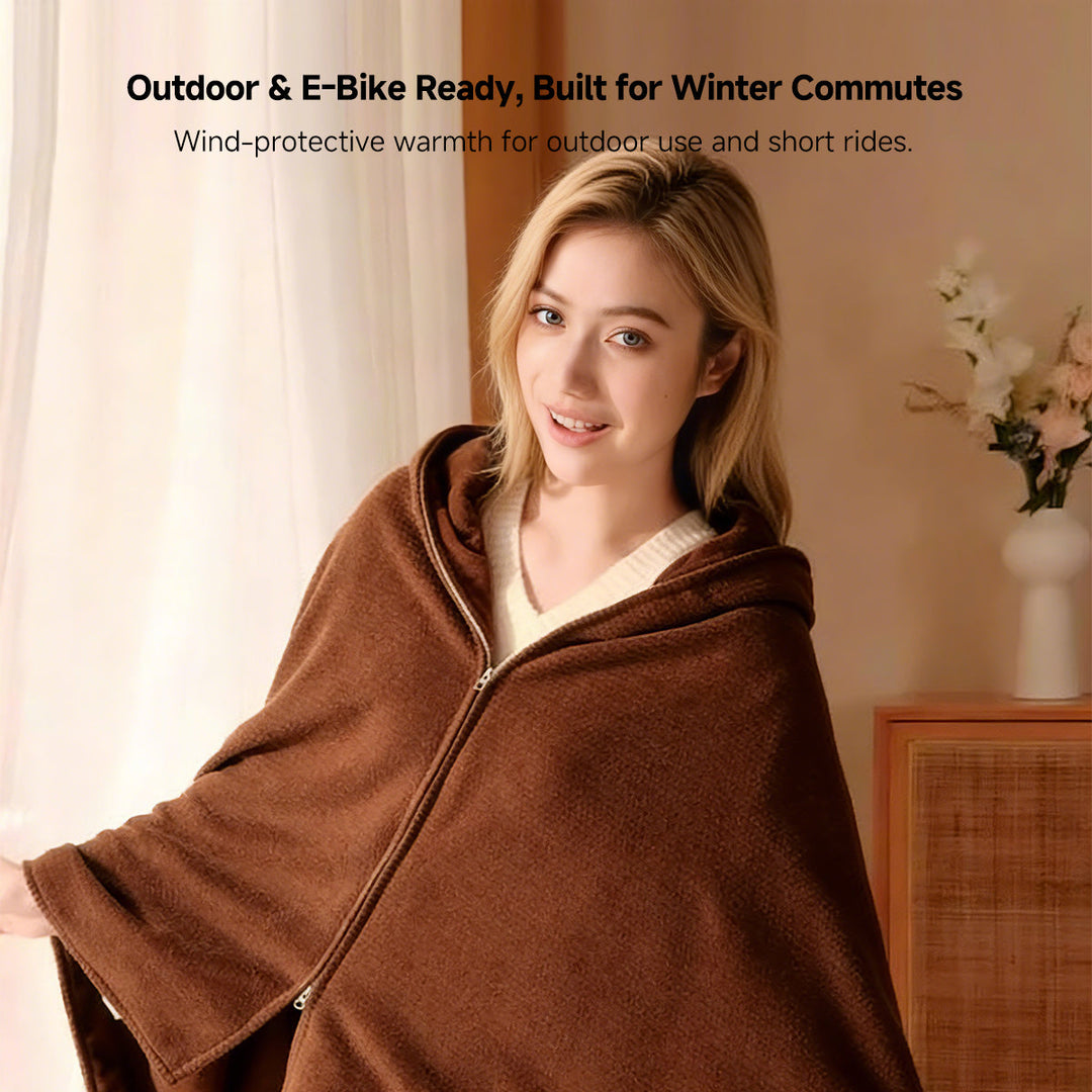 Graphene Heated Hooded Shawl, USB Powered with 15-Second Heat-Up | Graphene Heat That Warms Fast | Heated Blankets