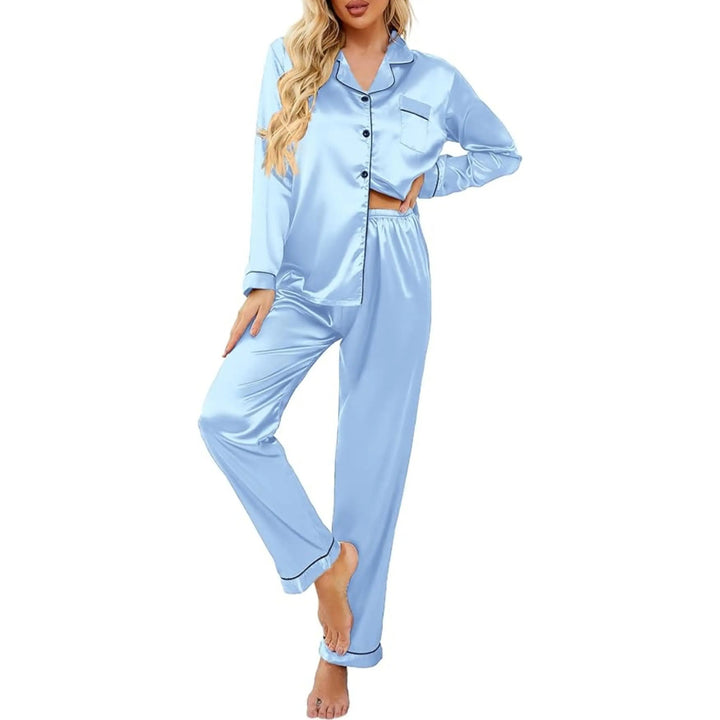 Silk Satin Couple Pajama Set with Button Down Tops and Chest Pockets | Matching Satin Sleepwear for Two | Pajama Sets