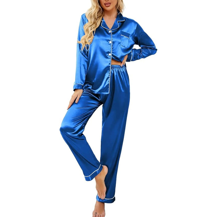 Silk Satin Couple Pajama Set with Button Down Tops and Chest Pockets | Matching Satin Sleepwear for Two | Pajama Sets