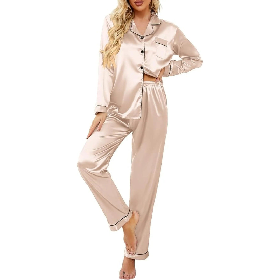 Silk Satin Couple Pajama Set with Button Down Tops and Chest Pockets | Matching Satin Sleepwear for Two | Pajama Sets