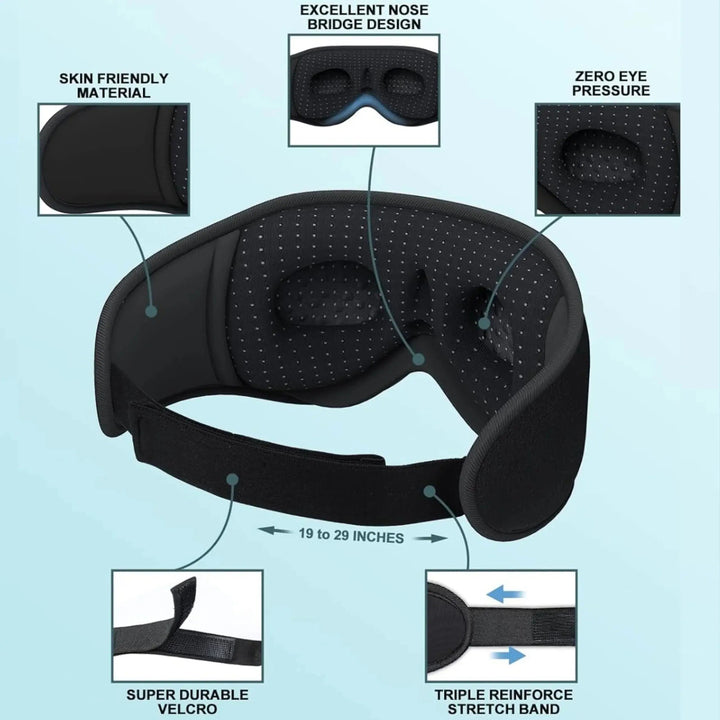 Bluetooth 5.4 Sleep Mask with Built-In Headphones and Memory Foam | Wireless Audio Sleep Mask for Side Sleepers | Sleep Masks