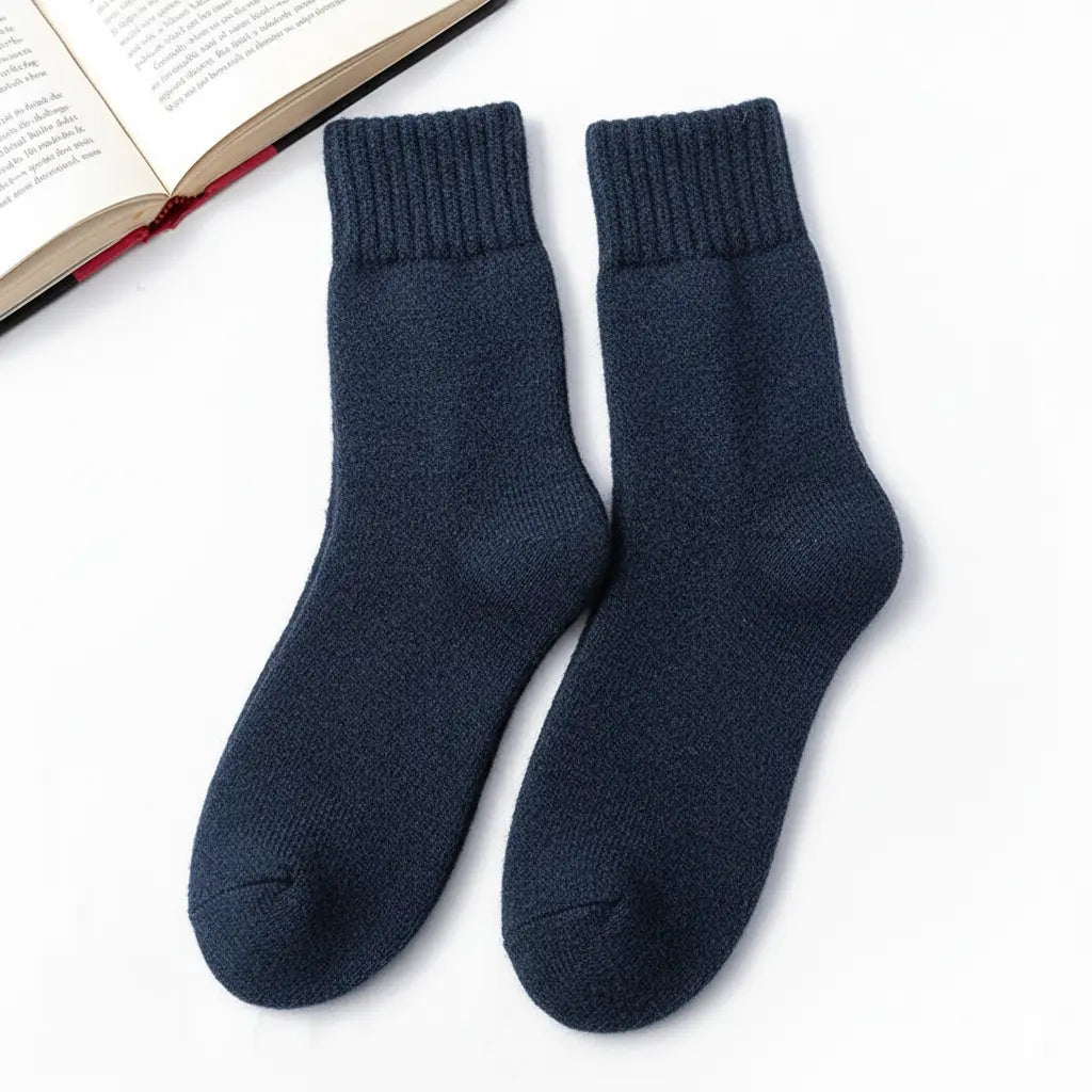 Thick Wool Cashmere Blend Socks with Towel Knit Interior, Unisex Short Length | Cushioned Warmth for Cold Feet | Socks