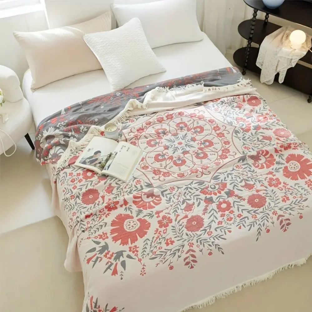 Versailles-Inspired Reversible Floral Cotton Blanket in Two Sizes | Palace Florals, Reversible | Throw Blankets