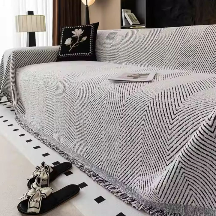 Herringbone Stripe Non Slip Water Resistant Sofa Cover, 71 Inch Wide | Non Slip Herringbone Stripe Cover | Sofa Covers