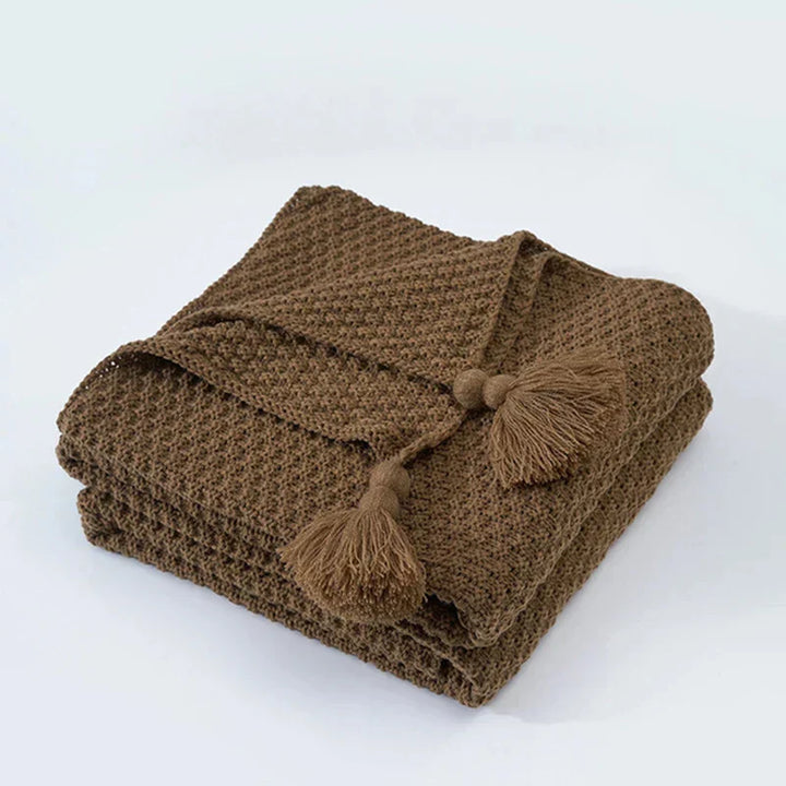 Handwoven Wool Blanket with Fringe and Knitted Pom-Poms | Scandinavian Wool Warmth with Fringe | Throw Blankets
