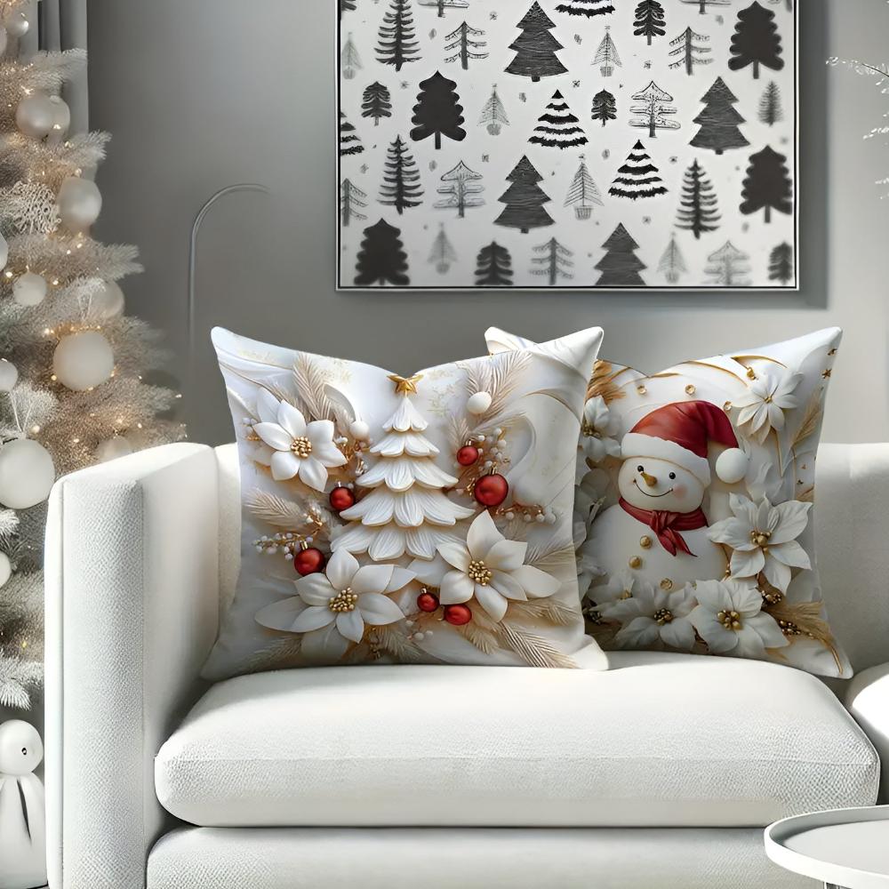 Christmas Velvet Cushion Covers, 4 Pack with Hidden Zip | Four Festive Designs in Velvet | Throw Pillows