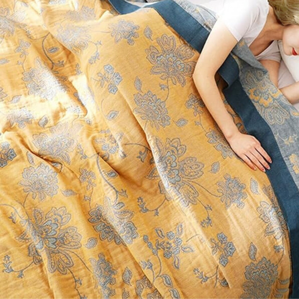 Five-Layer Floral Cotton Gauze Blanket in Throw and Bed Sizes | Five Soft Layers of Cotton Gauze | Throw Blankets
