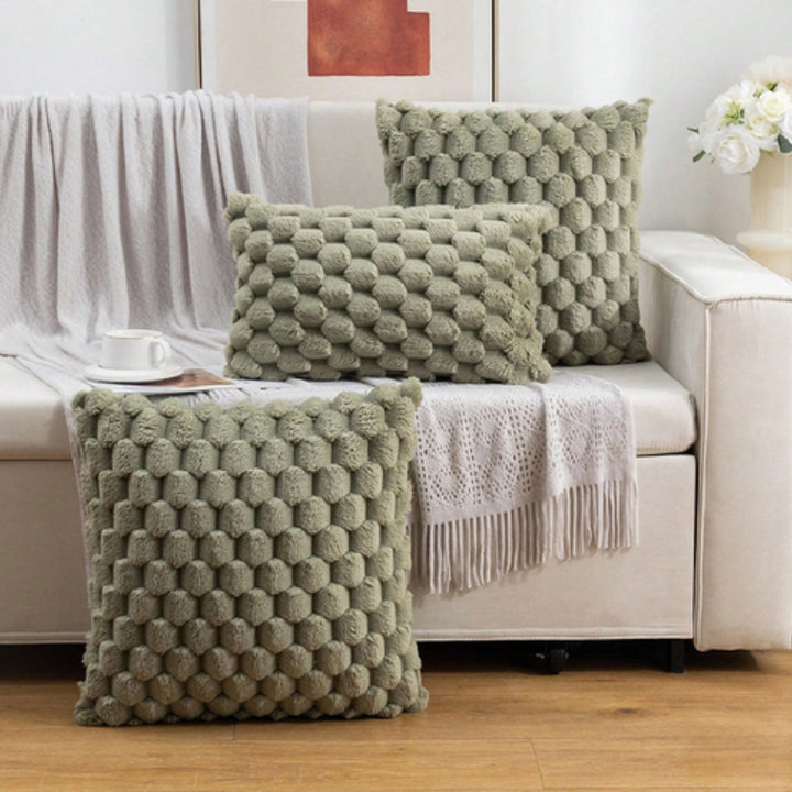 Marshmallow Plush Cushion Cover with 3D Grid Texture and Zipper | Puffy 3D Plush Cushion Covers | Cushion Covers