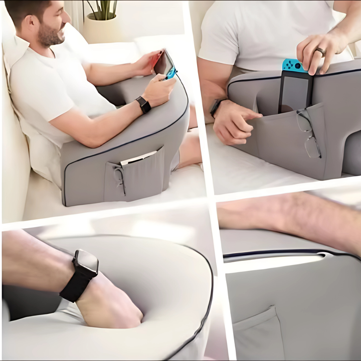 Ergonomic Lap Pillow with Armrests and Shredded Memory Foam in Grey | Armrest Lap Pillow for Lounging | Bed Pillows