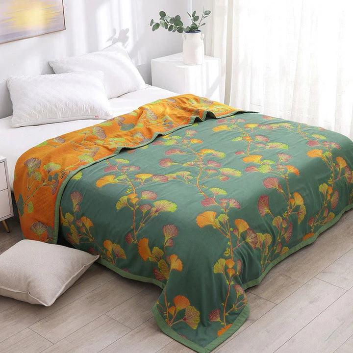 Reversible Jacquard Floral Ginkgo Leaves Coverlet in Four Sizes | Ginkgo Leaf Coverlet, Two Looks | Bedding Sets