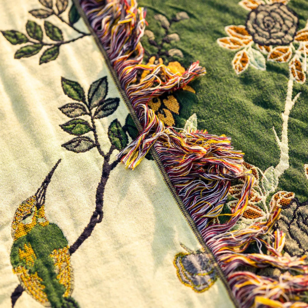 Ornate Multi-Layer Jacquard Cotton Gauze Blanket with Tasselled Edges | Ornate Gauze with Real Depth | Throw Blankets