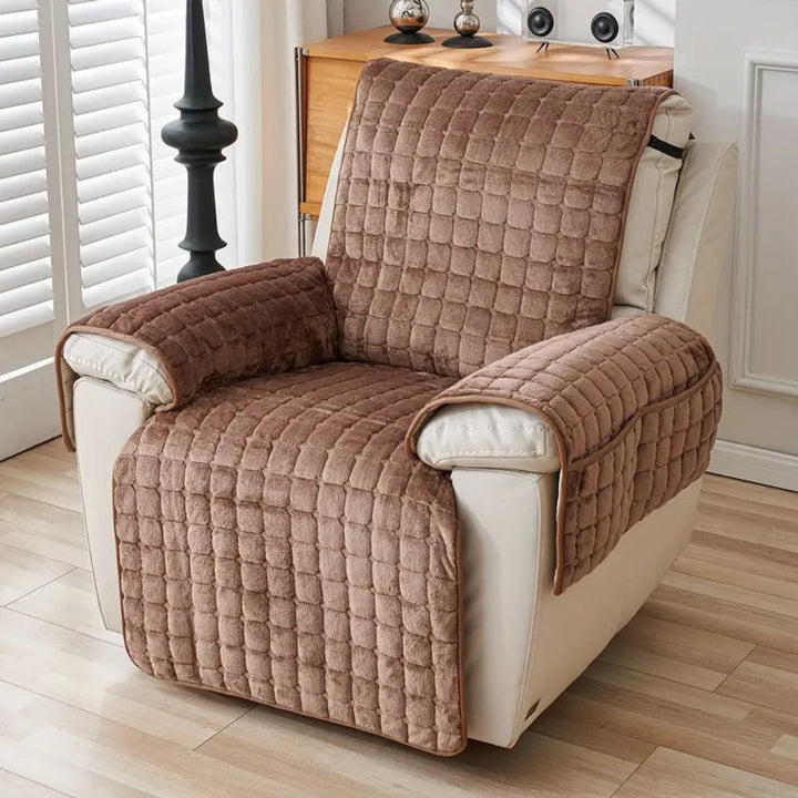Quilted Non Slip Recliner Cover with Grid Stitching and Side Pocket | Quilted Recliner Cover with Pocket | Recliner Covers