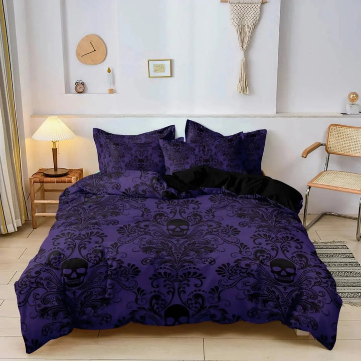 Gothic Print Duvet Set with Dark 3D Pattern and 2 Pillow Shams | Gothic 3D Print Duvet Set | Duvet Sets
