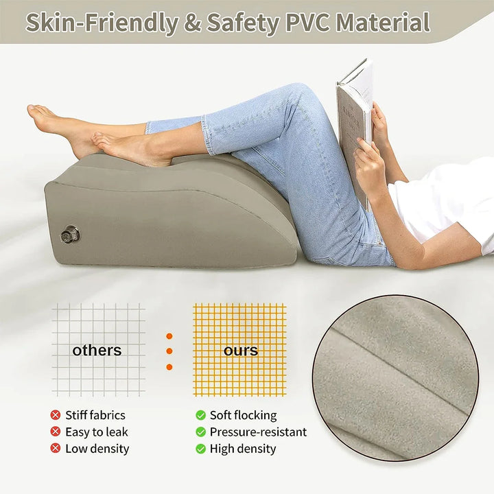 Inflatable Leg Elevation Pillow with Soft Flocked Finish | Portable Leg Lift Anywhere | Wedge Pillows