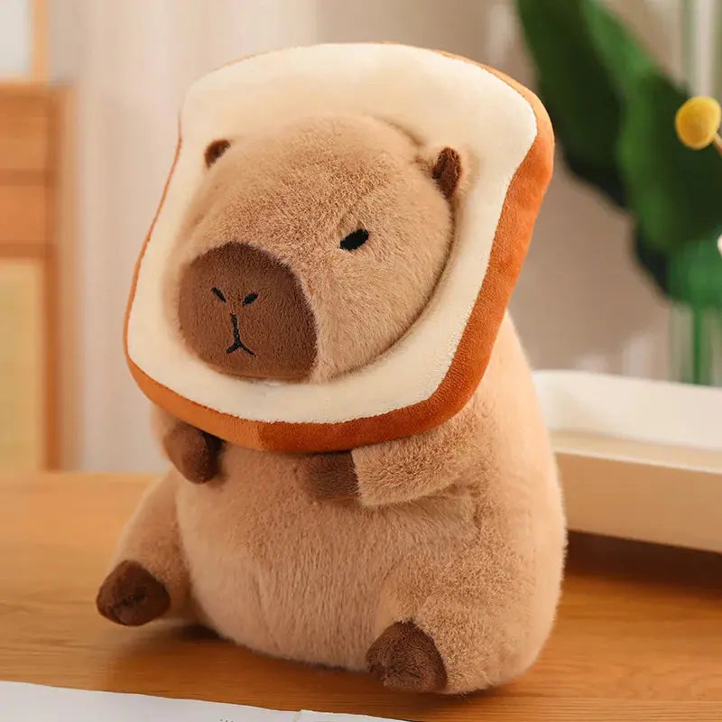 Cute Capybara Plush Pillow with Toast Accessory, 30cm or 50cm | Capybara Cushion with Accessories | Plush Pillows