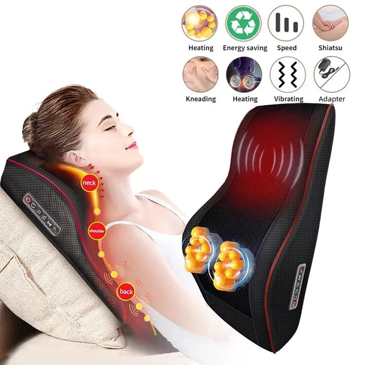 Shiatsu Neck and Back Massage Pillow with Heat and 16 Nodes | Kneading Massage Wherever You Rest | Massage Pillows
