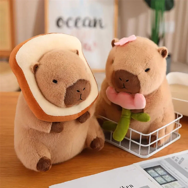 Cute Capybara Plush Pillow with Toast Accessory, 30cm or 50cm | Capybara Cushion with Accessories | Plush Pillows