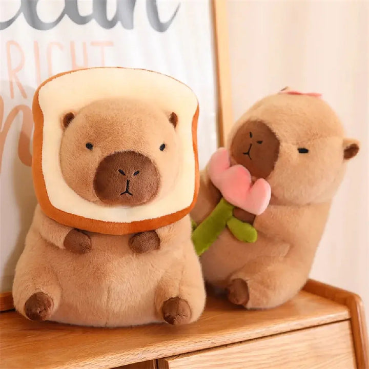 Cute Capybara Plush Pillow with Toast Accessory, 30cm or 50cm | Capybara Cushion with Accessories | Plush Pillows