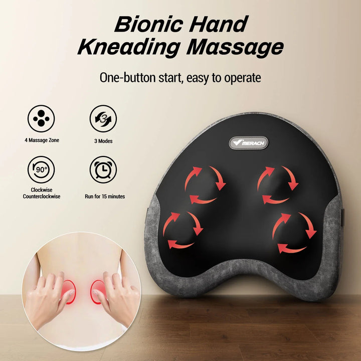 Shiatsu Lumbar Massage Pillow with Heat and Washable Cover | Warming Kneading for Your Lower Back | Massage Pillows