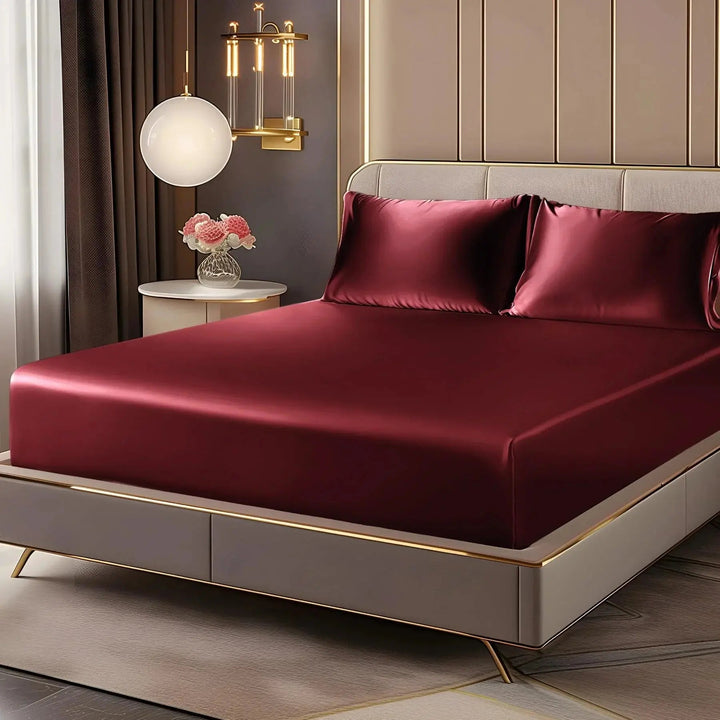 Luxury Satin Fitted Sheet Set, 3 Pieces with 35cm Deep Pockets | Smooth Satin Sheets That Fit Snugly | Bedding Sets