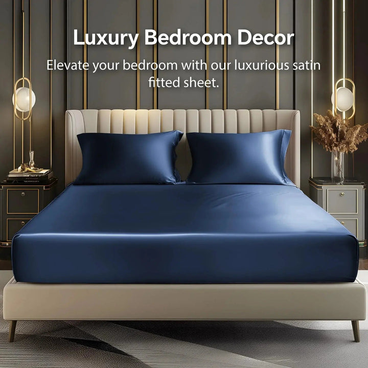 Luxury Satin Fitted Sheet Set, 3 Pieces with 35cm Deep Pockets | Smooth Satin Sheets That Fit Snugly | Bedding Sets