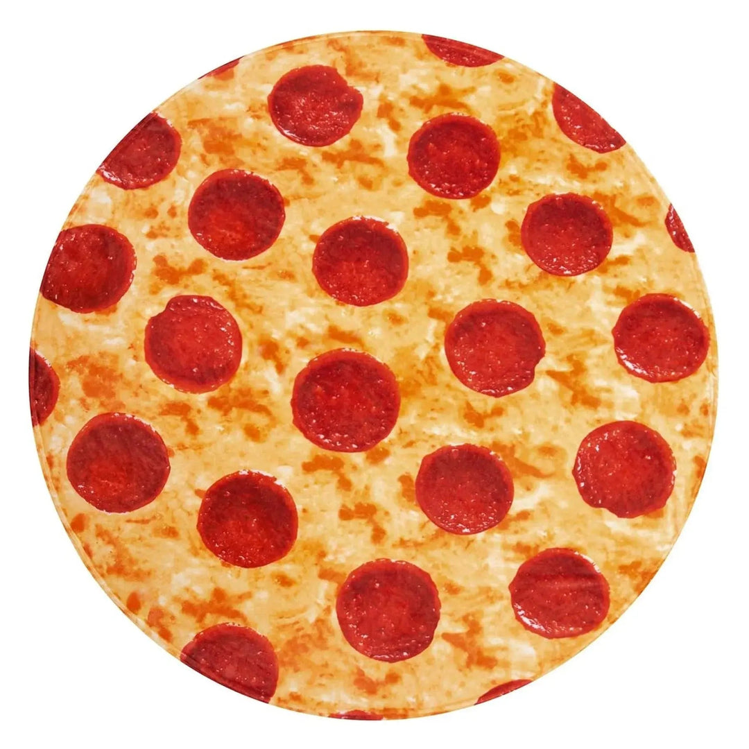 Giant Round Pizza Flannel Fleece Blanket in Four Diameters | Playful Pizza-Print Round Throw | Throw Blankets