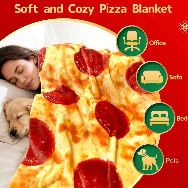 Giant Round Pizza Flannel Fleece Blanket in Four Diameters | Playful Pizza-Print Round Throw | Throw Blankets