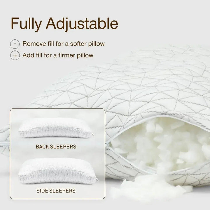 Ergonomic Shredded Memory Foam Pillow 30x20 Inch with Removable Cover | Adjustable Loft for Custom Comfort | Bed Pillows