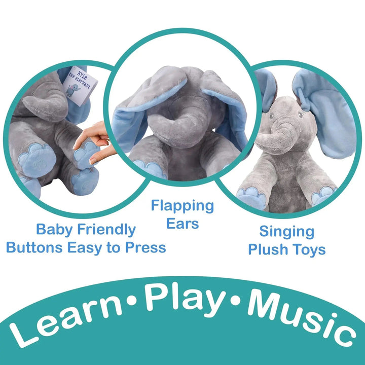 Animated Singing Elephant Plush Toy with Moving Ears, 30x19cm | Musical Elephant with Wiggling Ears | Plush Toys