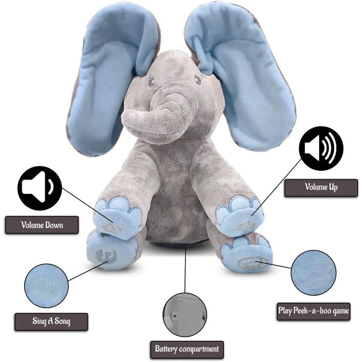 Animated Singing Elephant Plush Toy with Moving Ears, 30x19cm | Musical Elephant with Wiggling Ears | Plush Toys