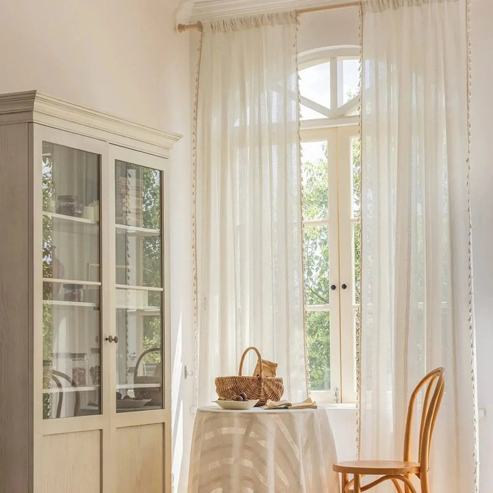 Jacquard Hollow-Out White Tulle Curtain Panels for Living Room and Bedroom | Airy Sheer Panels with Woven Detail | Curtains