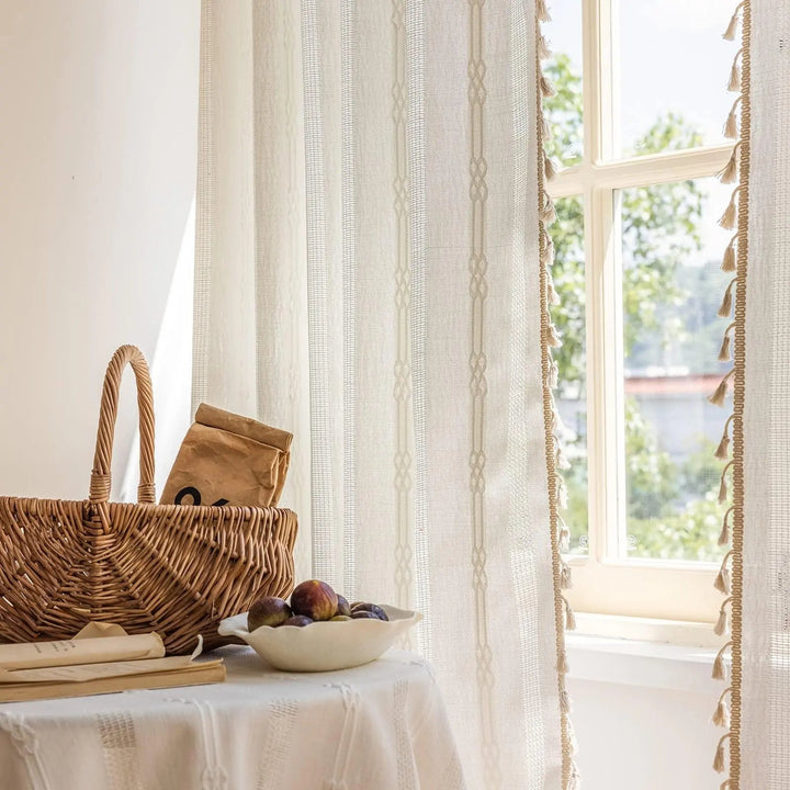 Jacquard Hollow-Out White Tulle Curtain Panels for Living Room and Bedroom | Airy Sheer Panels with Woven Detail | Curtains