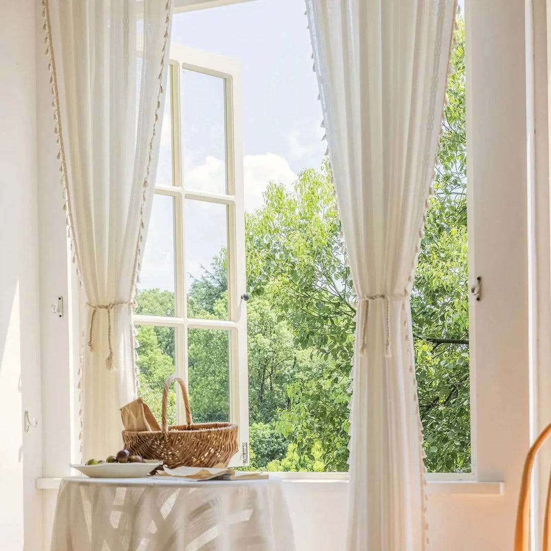 Jacquard Hollow-Out White Tulle Curtain Panels for Living Room and Bedroom | Airy Sheer Panels with Woven Detail | Curtains