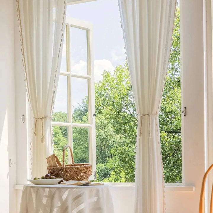 Jacquard Hollow-Out White Tulle Curtain Panels for Living Room and Bedroom | Airy Sheer Panels with Woven Detail | Curtains